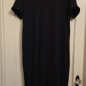Jessica Simpson Black Midi Dress Side Slits Crinkle Knit Size L